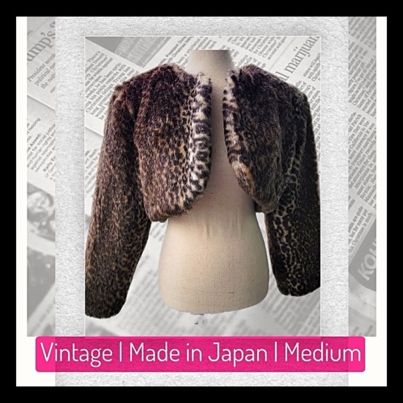 Vintage Animal Print  Faux Fur Crop Jacket Made in Japan in Medium - Picture 7 of 7